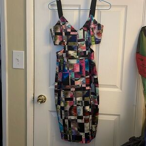 Milly Multi Color Scuba Dress, Cutouts, Size 4, Date Night,Abstract Geometric